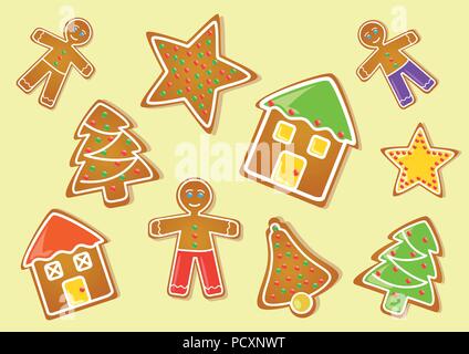 Set of cute gingerbread cookies for christmas vector illustration Stock Vector