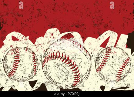 Three baseballs Sketchy, hand drawn baseballs over an abstract background. Stock Vector