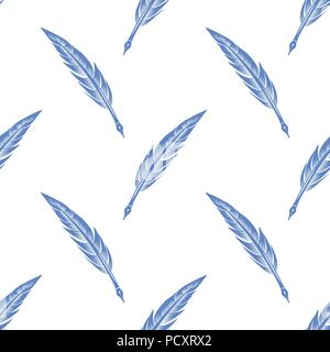 Blue Feathers Seamless Pattern Stock Vector