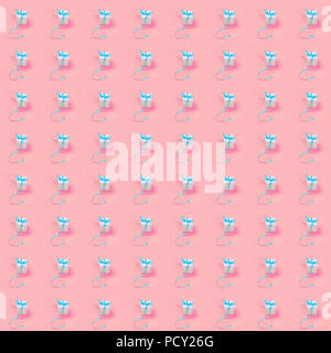 Seamless pattern with white gift box with blue ribbon over the light pink background Stock Photo