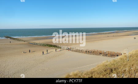 Typical groynes on the beach of Domburg as seen from the sand dunes, Sunday 25 February 2018, Domburg, the Netherlands. Stock Photo