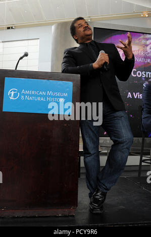 NEW YORK, NY - JULY 06: American Museum of Natural History (AMNH) holds a panel discussion on 'Seeing into the Future: A Visionary New Space Telescope', hosted by AMNH Director of the Hayden Planetarium Neil deGrasse Tyson on July 6, 2015 in New York City   People:  Neil deGrasse Tyson Stock Photo