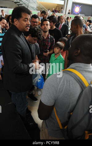 NEW YORK, NY - JULY 06: American Museum of Natural History (AMNH) holds a panel discussion on 'Seeing into the Future: A Visionary New Space Telescope', hosted by AMNH Director of the Hayden Planetarium Neil deGrasse Tyson on July 6, 2015 in New York City   People:  Neil deGrasse Tyson Stock Photo