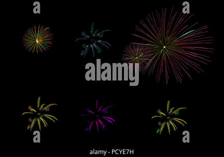 multicolored, clear fireworks on a black background isolated Stock Photo