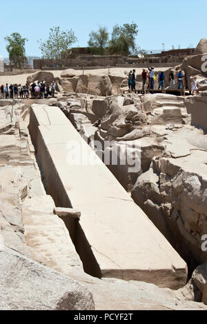 The unfinished obelisk, abandoned in the quarry after developing a crack, at Aswan, Egypt. Stock Photo