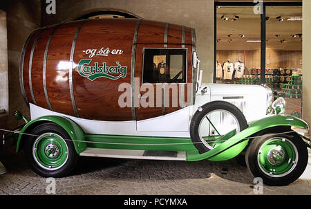 COPENHAGEN, DENMARK - MAY 18, 2018 the Old Carlsberg brewery in Copenhagen: in exposition a vintage Chevrolet barrel shaped, used as distribution vehi Stock Photo