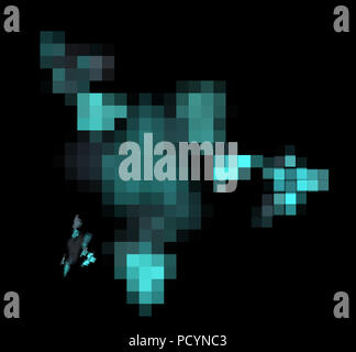Blue pixel grid fractal on a black background Stock Photo
