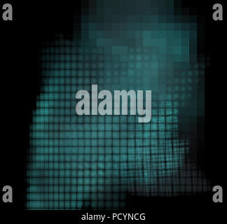 Blue pixel grid fractal on a black background Stock Photo