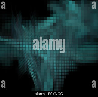 Blue pixel grid fractal on a black background Stock Photo