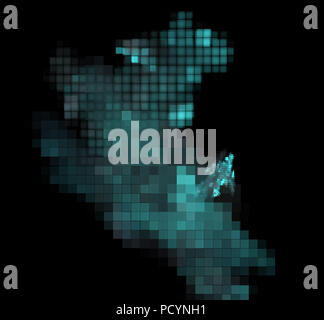 Blue pixel grid fractal on a black background Stock Photo