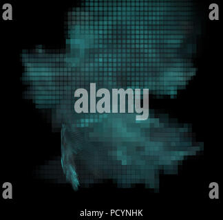 Blue pixel grid fractal on a black background Stock Photo
