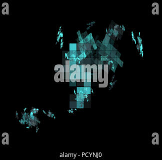 Blue pixel grid fractal on a black background Stock Photo