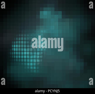 Blue pixel grid fractal on a black background Stock Photo