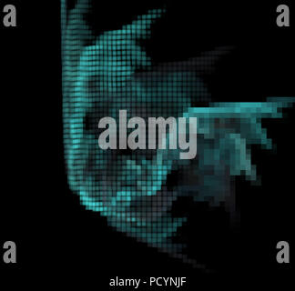 Blue pixel grid fractal on a black background Stock Photo