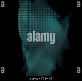 Blue pixel grid fractal on a black background Stock Photo