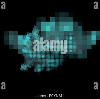 Blue pixel grid fractal on a black background Stock Photo