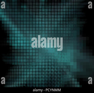 Blue pixel grid fractal on a black background Stock Photo
