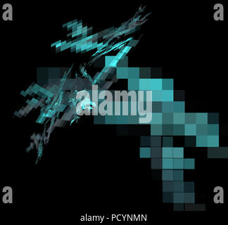 Blue pixel grid fractal on a black background Stock Photo