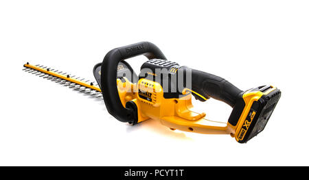 SWINDON, UK - JULY 31, 2018: DeWalt cordless Hedge Trimmer on a white background Stock Photo