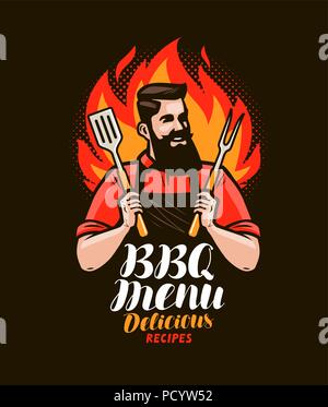 BBQ, barbecue. Design of menu for restaurant or cafe. Vector illustration Stock Vector