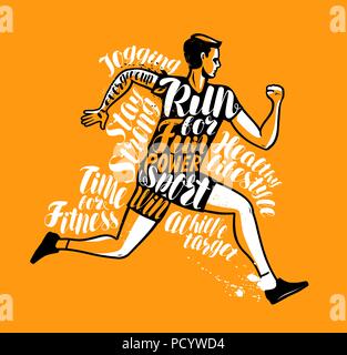 Running man or sportsman. Sport, fitness poster. Typographic design, vector illustration Stock Vector