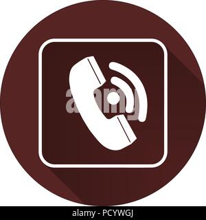 Vector. The handset is in a square outline with a shadow on a circle of dark red color Stock Vector