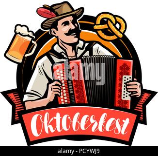 Oktoberfest, beer festival. Happy man playing the accordion. Cartoon vector illustration Stock Vector