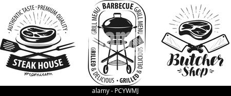 Barbecue, grill, butcher shop logo or label. Food concept vector Stock Vector