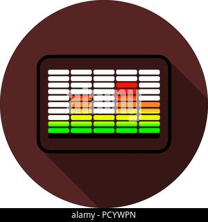 Vector. Color icon of the equalizer in a black square contour with a shadow on a circle of dark red color Stock Vector