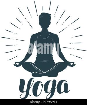Yoga logo or label. Fitness, meditation symbol. Vector illustration Stock Vector
