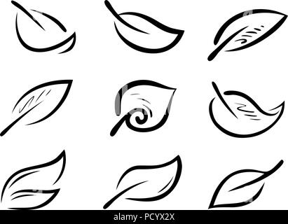 Set of stylized leaves. Nature, ecology logo or icon. Vector illustration Stock Vector