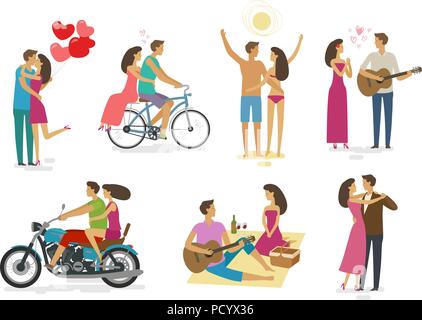 Loving couple, set of icons. Family, love concept. Cartoon vector illustration Stock Vector