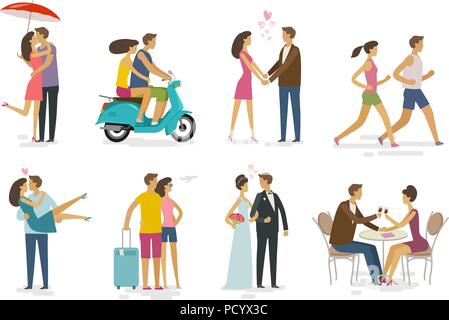 Loving couple, set of icons. Family, love concept. Cartoon vector illustration Stock Vector