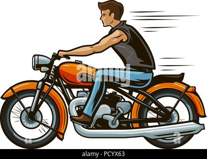 Biker rides a motorcycle. Motorbike, transport concept. Cartoon vector illustration Stock Vector