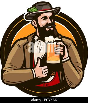 Beer, brewery, pub logo or label. Oktoberfest emblem. Vector illustration Stock Vector