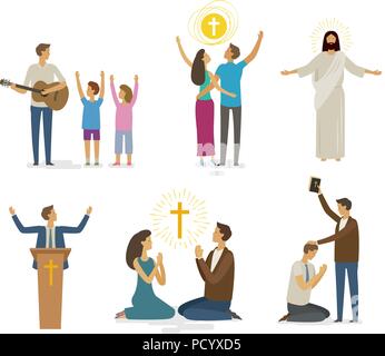 Worship, prayer, faith icon set. Religion concept. Vector illustration Stock Vector