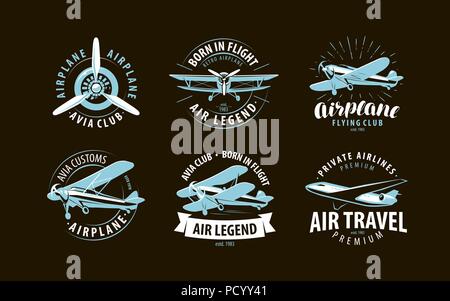 Aircraft, airplane logo or label. Airline symbol. Vector illustration Stock Vector