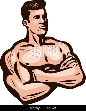 Bodybuilder man, vector illustration. Gym, sports club logo Stock Vector