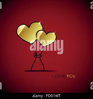two golden hearts i love you vector illustration Stock Vector