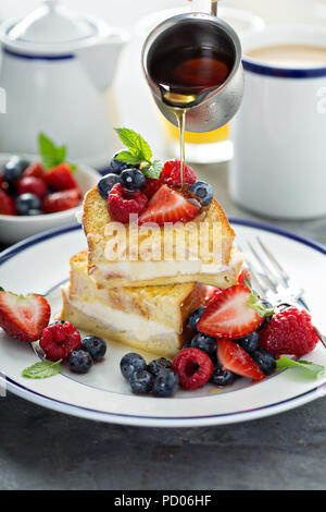 Baked french toast with cream cheese filling Stock Photo