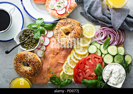 Bagels and lox platter Stock Photo