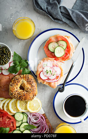 Bagels and lox platter Stock Photo