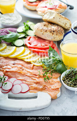 Bagels and lox platter Stock Photo