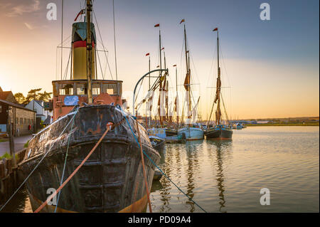 Steam tug 'Brent' with Thames sailing barges in Maldon harbour, Essex. Stock Photo