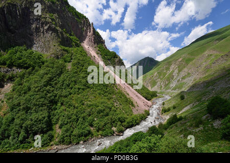 Beautiful Truso Gorge near the Kazbegi city in the mountains of the Caucasus, Geprgia Stock Photo