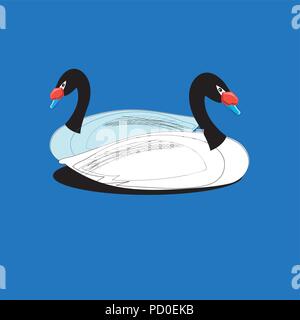 Illustration of enamored white swans on a blue background Stock Vector