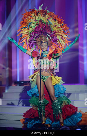 MIAMI, FL - JANUARY 21: Miss Jamaica Kaci Fennell competes in the The 63rd Annual Miss Universe Preliminary Competition and National Costume Show, held at U.S. Century Bank Arena, Florida International University on January 21, 2015 in Miami, Florida.  People:  Miss Jamaica Kaci Fennell Stock Photo