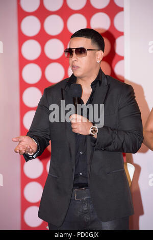 MIAMI BEACH - FLORIDA, MARCH 10: Daddy Yankee and Natalia Jimenez are seen  during Telemundo's La Voz Kids' press Conference at the W Hotel on March  10, 2015 in Miami Beach,Florida (Photo