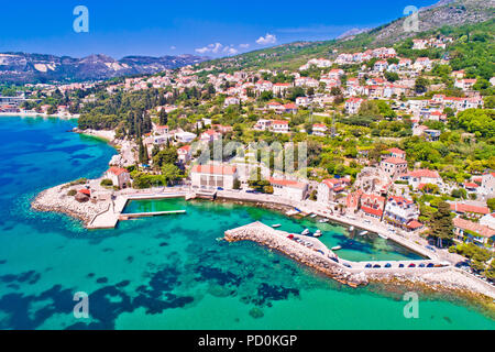 Adriatic village of Mlini waterfront aerial view, Dubrovnik coastline of Croatia Stock Photo