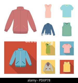 A mans jacket, a tunic, a T-shirt, a business suit. Clothes set collection icons in cartoon,flat style vector symbol stock illustration . Stock Vector